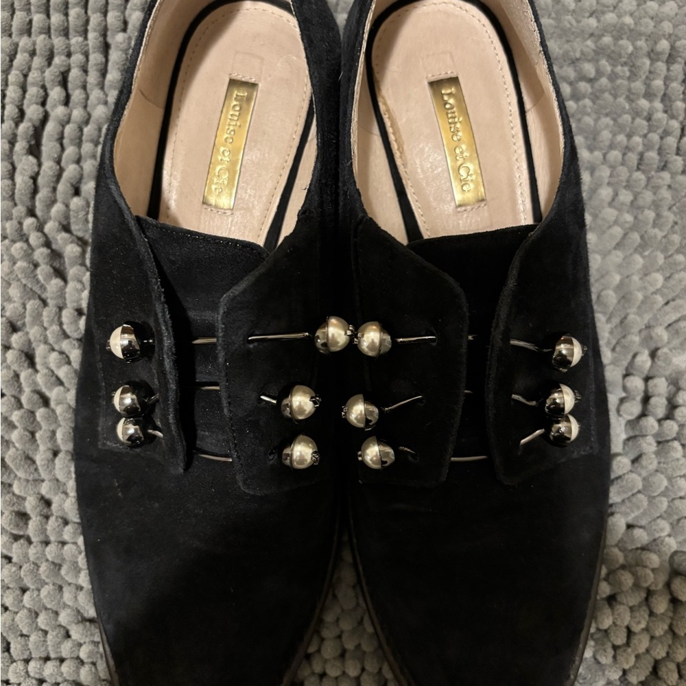 Louise et Cie Black Suede Flats with Silver Accents